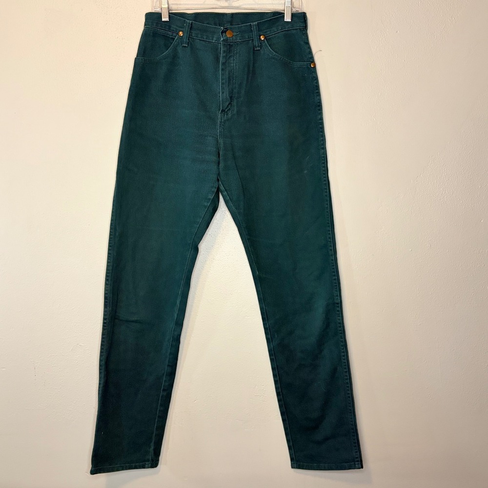 Vintage Wrangler Green Cowboy Cut Jeans Womens 13x34 Made in USA High Rise 32